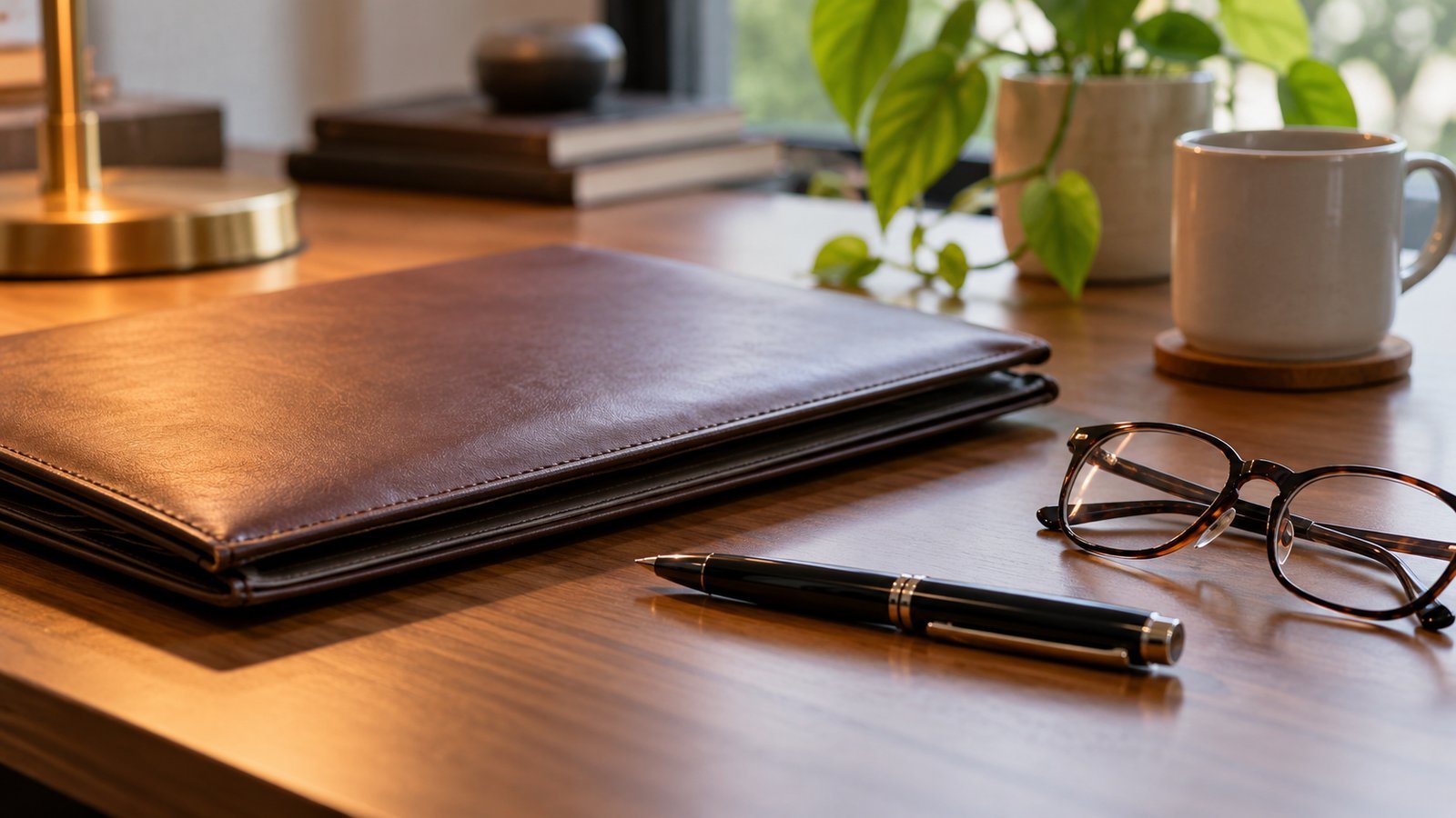 A closed folder, pen and reading glasses on a tidy desk - The Basic Idea Behind Life Insurance