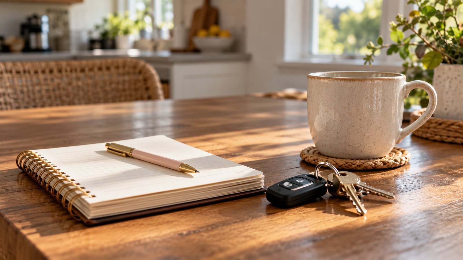 A notebook, keys and a mug on a kitchen table - Frequently Asked Questions