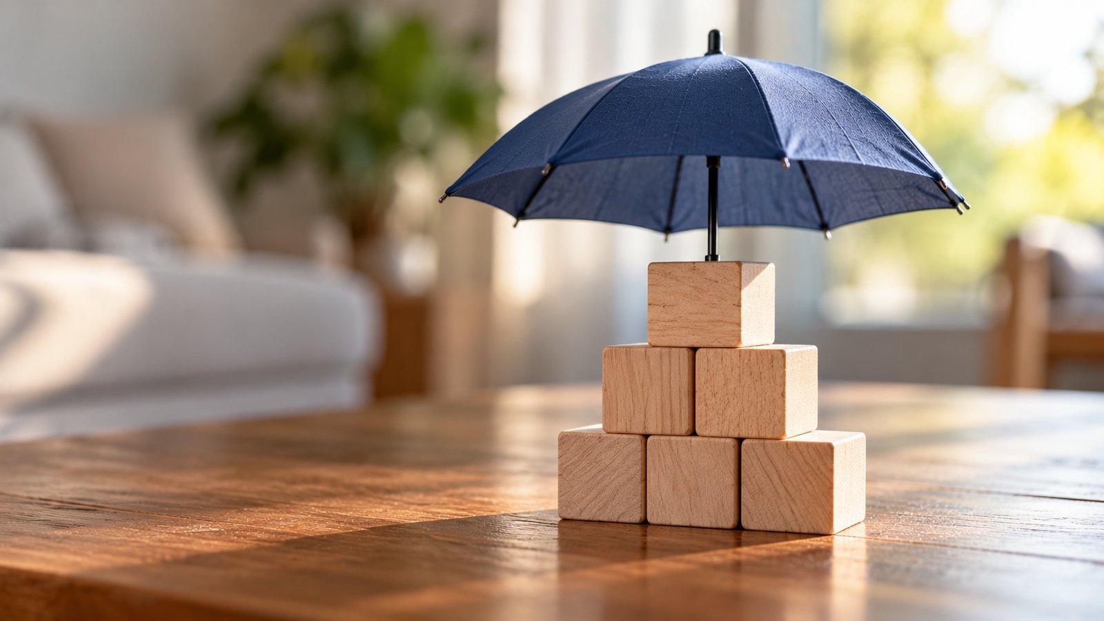 Stacked wooden blocks with a small umbrella on top - The Idea Behind an Umbrella Policy