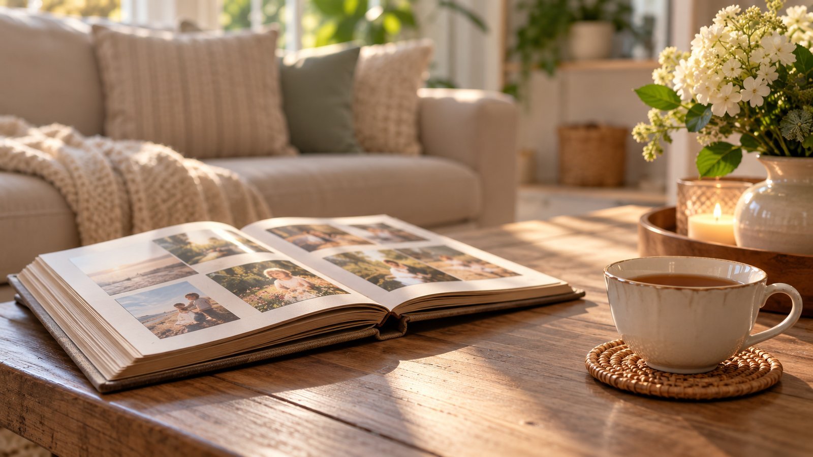 A calm living room table with a family album and tea, no people - Frequently Asked Questions
