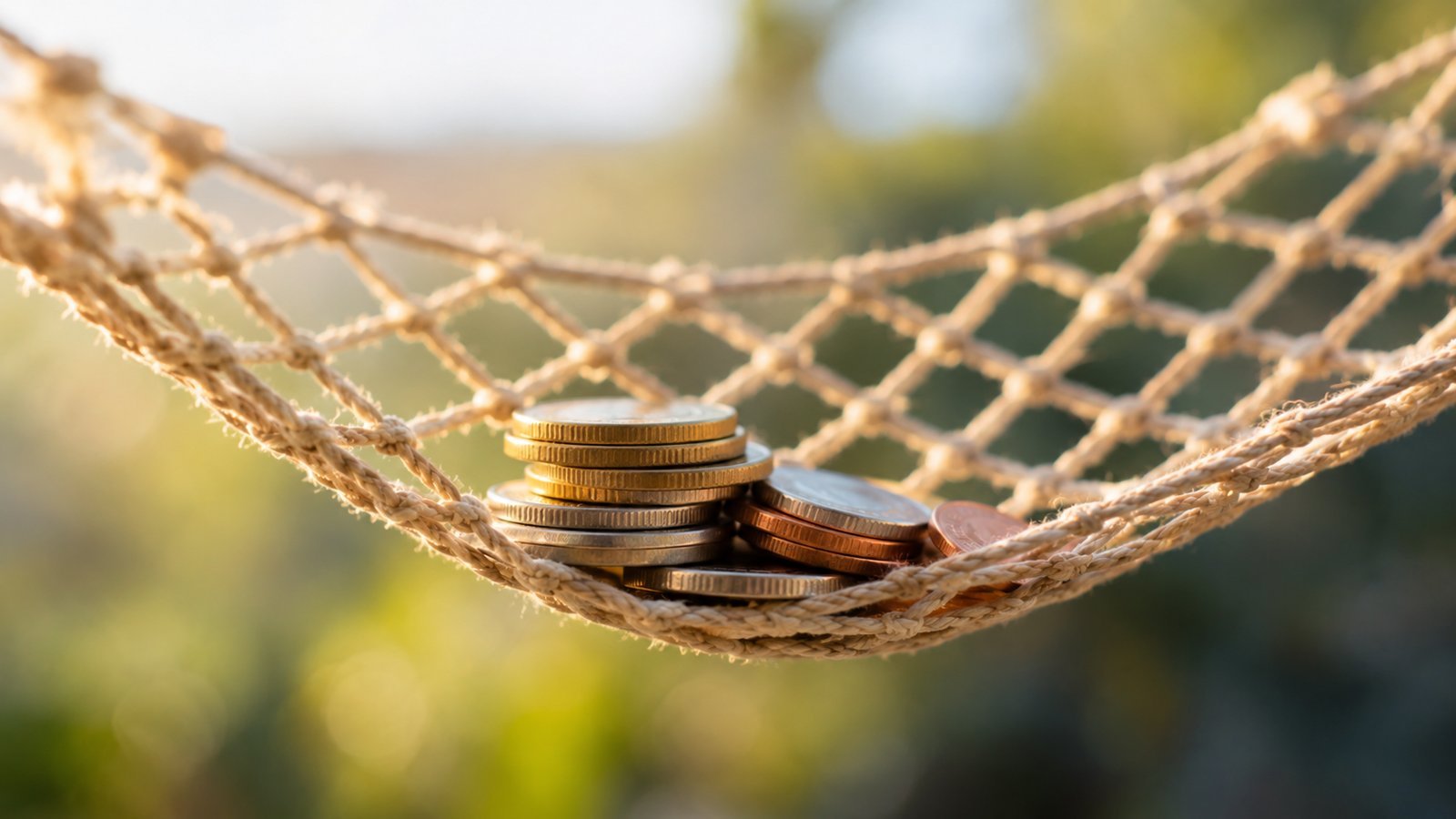 A small stack of coins resting on a taut net, soft background, safety-net concept - The Out-of-Pocket Maximum as a Safety Net