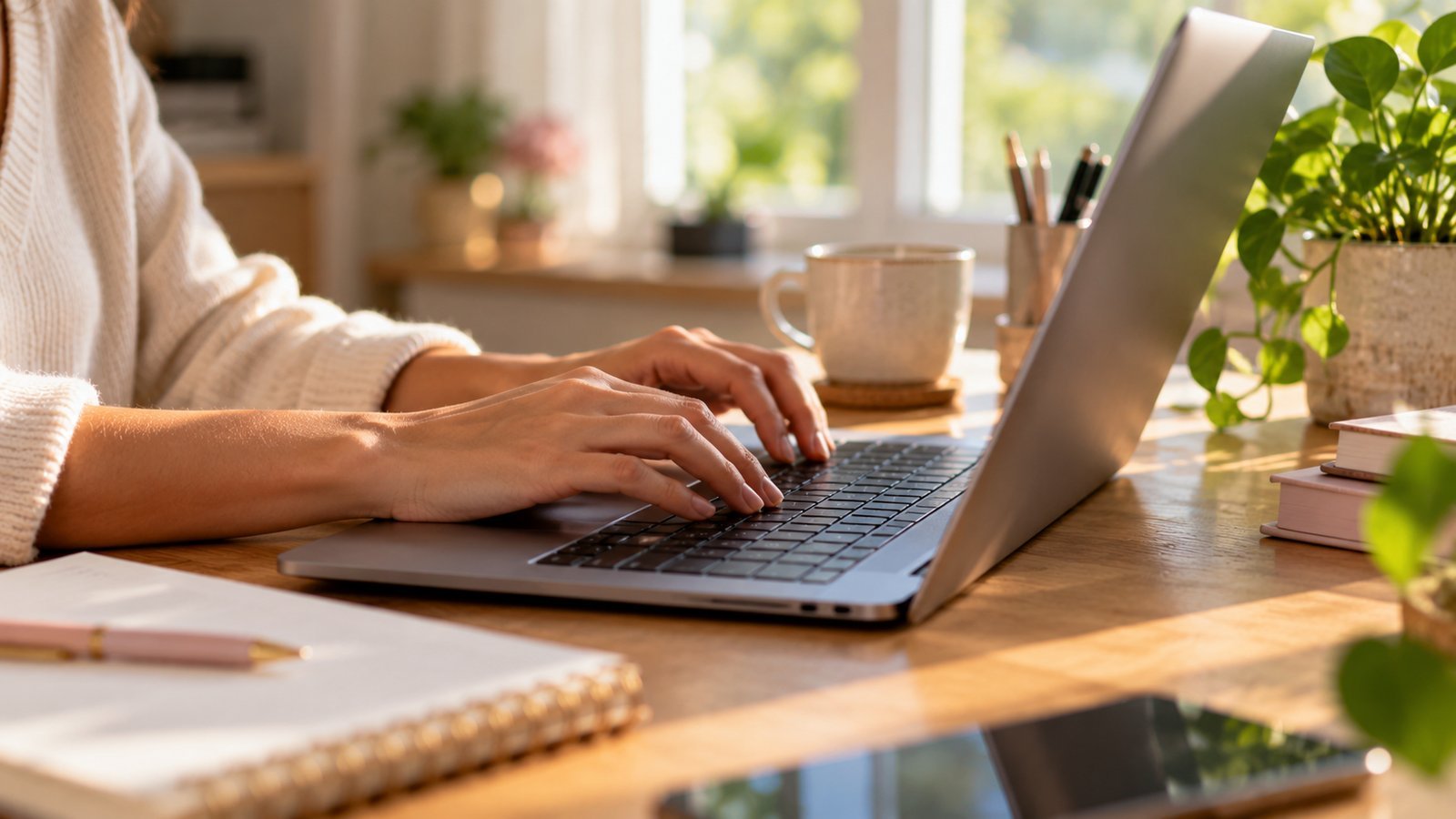 Hands typing on a laptop at a desk, no face - The Purpose of Disability Insurance