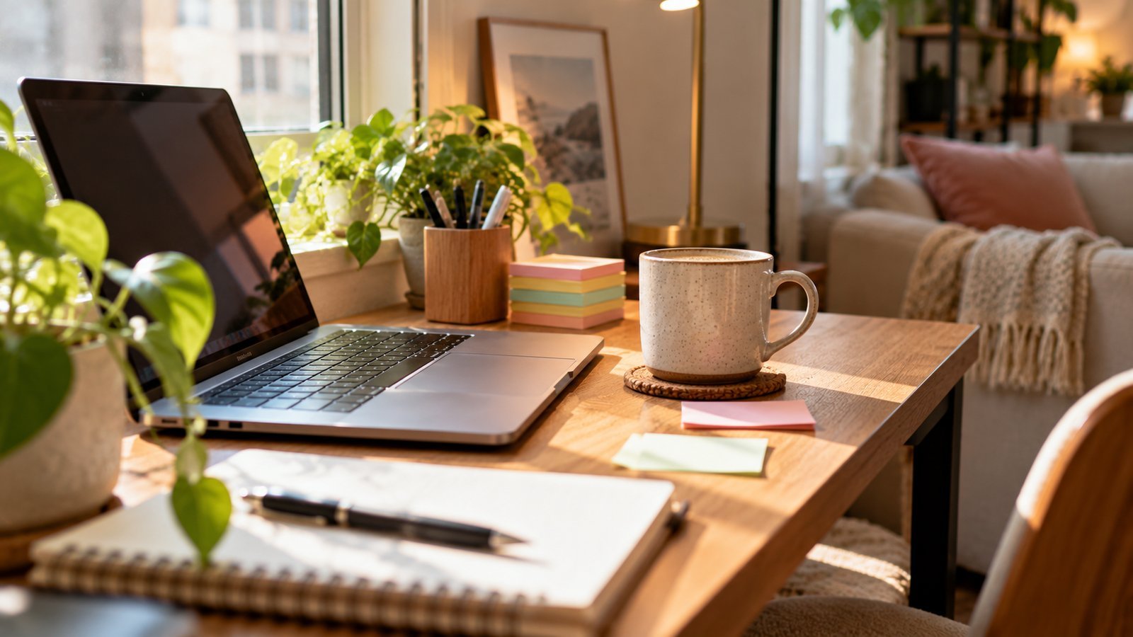 A laptop, sticky notes and coffee on a small apartment desk - Frequently Asked Questions